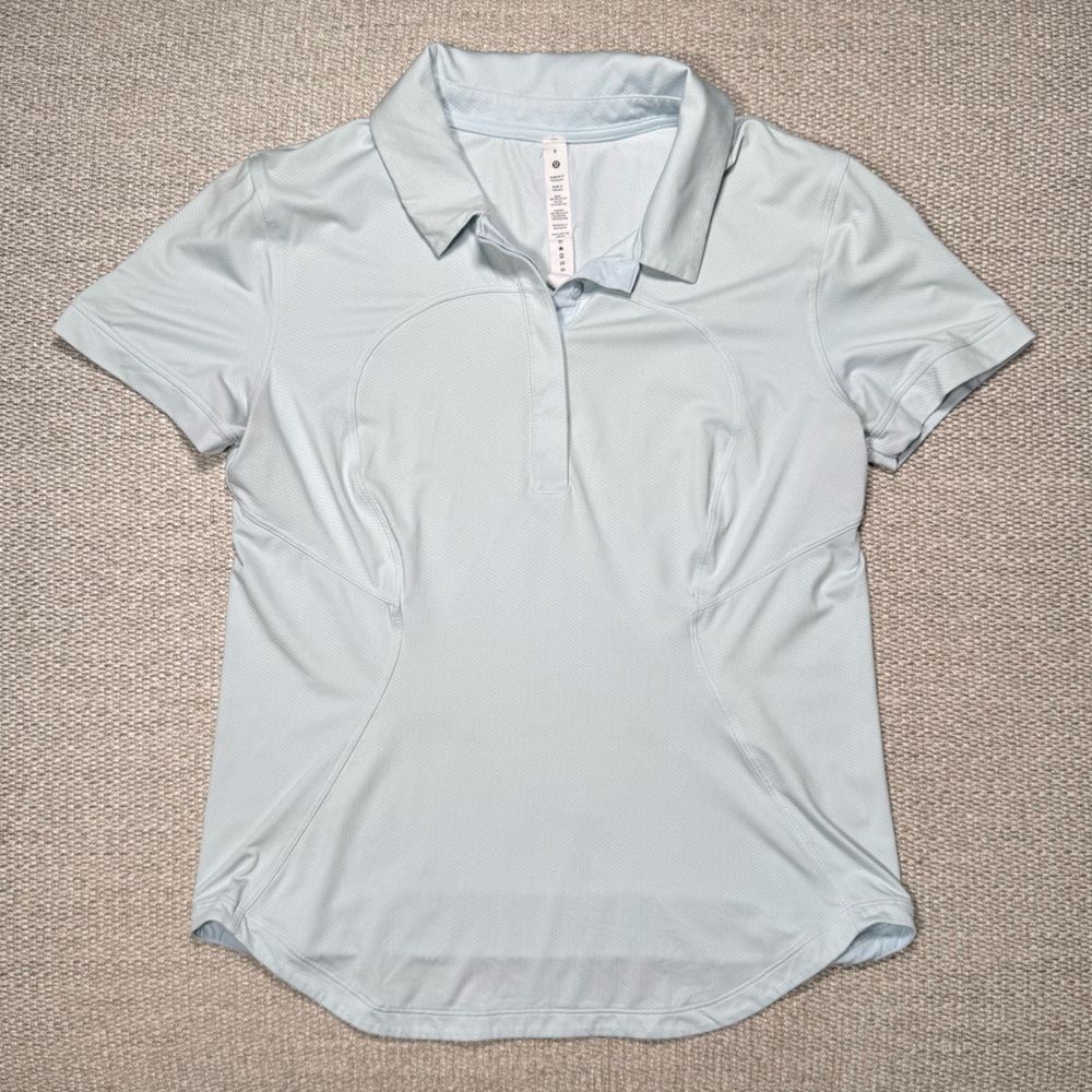 Lululemon Women’s Quick Drying Short Sleeve Polo Shirt Powder Blue Size 8